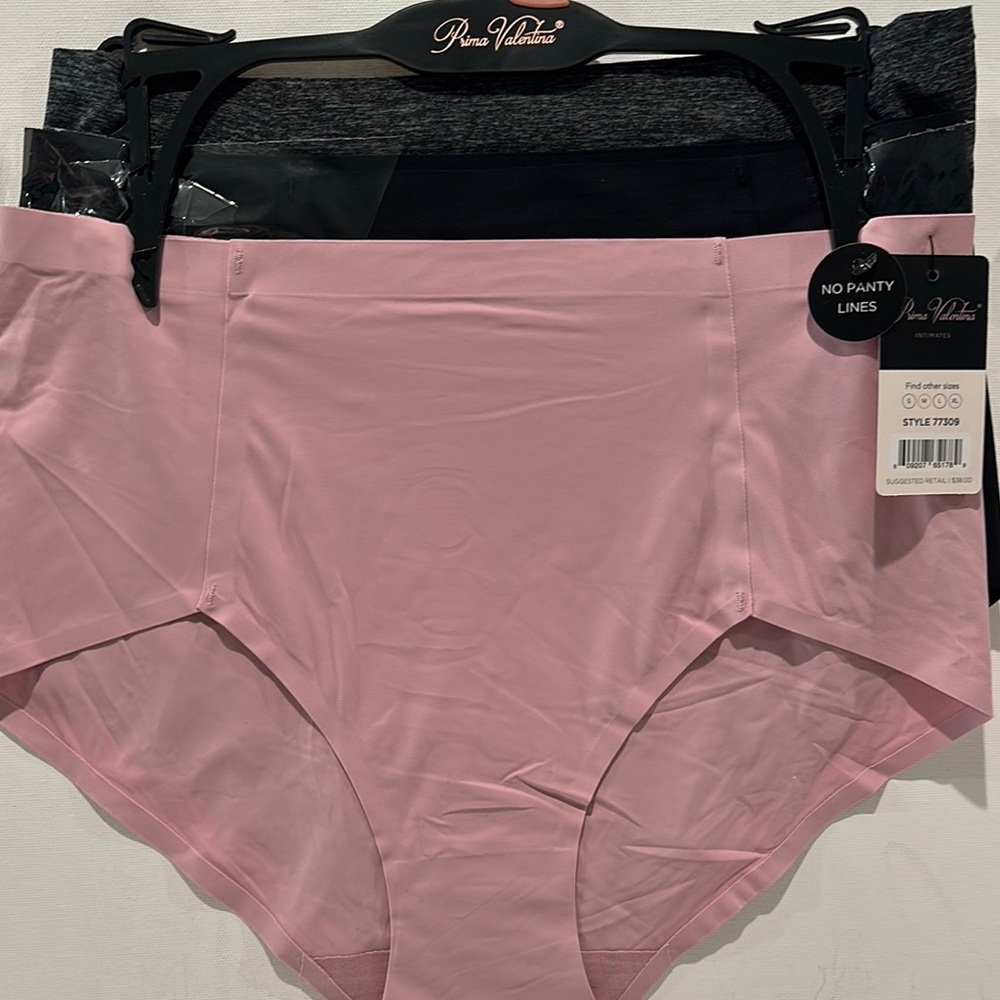 NWT Prima Valentina (3) Pack No Line Panties in Gray, Black and Pink. Size L